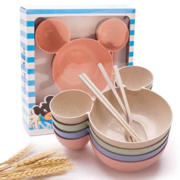 1019570689319.png Wheat Straw, Children's Bowl, Cartoon, Wheat Chopsticks, Fork Spoon, Fruit Dish, Mickey's Bowl, Lovely Gift Set