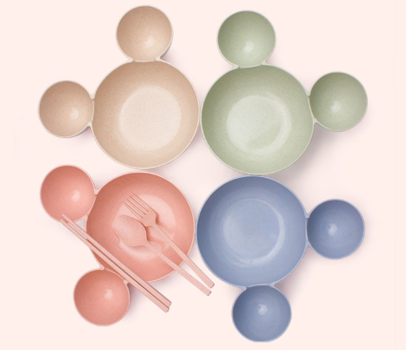 1020040737660.png Wheat Straw, Children's Bowl, Cartoon, Wheat Chopsticks, Fork Spoon, Fruit Dish, Mickey's Bowl, Lovely Gift Set