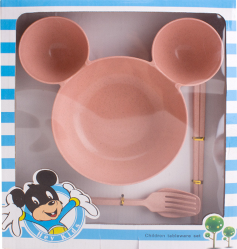 1167255010566.png Wheat Straw, Children's Bowl, Cartoon, Wheat Chopsticks, Fork Spoon, Fruit Dish, Mickey's Bowl, Lovely Gift Set