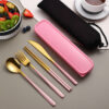 22c4a7aa-aa99-42c0-bc1c-c9ce9fbb3132.jpg 304 Dinnerware Set Flatware Kitchen Accessories Camping Travel Sets Gold Knife Fork Spoon Portable Cutlery Sets With Case