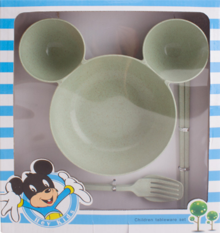 2313380536578.png Wheat Straw, Children's Bowl, Cartoon, Wheat Chopsticks, Fork Spoon, Fruit Dish, Mickey's Bowl, Lovely Gift Set