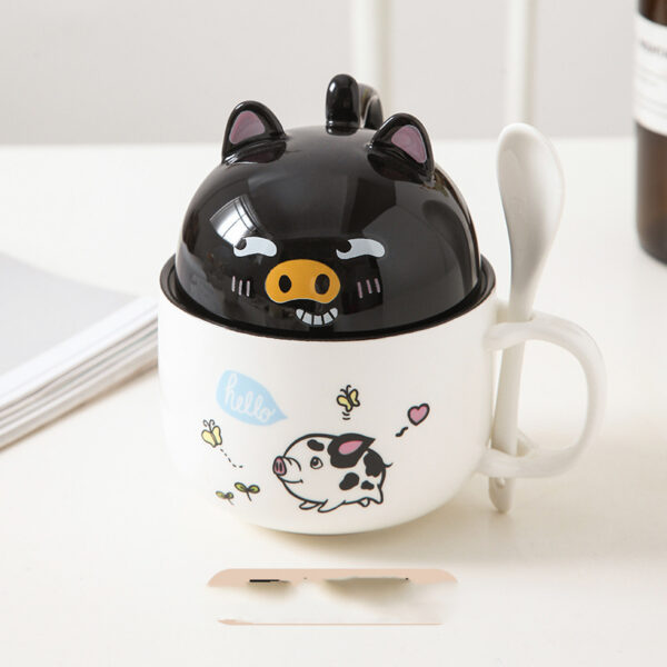 Cartoon Office Ceramic Mug With Lid Spoon