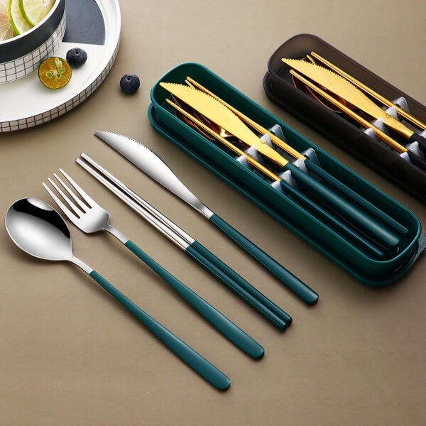 ac6388d7-7265-4c44-8ad3-527b9ee655b5.jpg 304 Dinnerware Set Flatware Kitchen Accessories Camping Travel Sets Gold Knife Fork Spoon Portable Cutlery Sets With Case