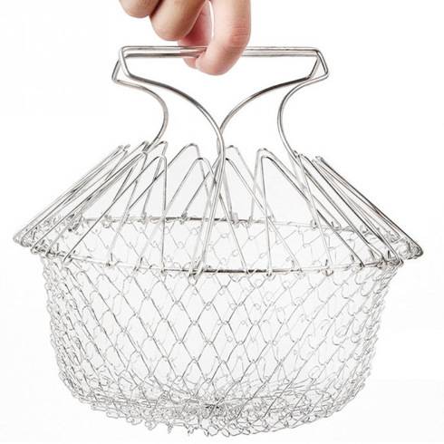 Stainless Steel Telescopic Folding Basket Frying Basket French Fries Degreasing Kitchen Tool