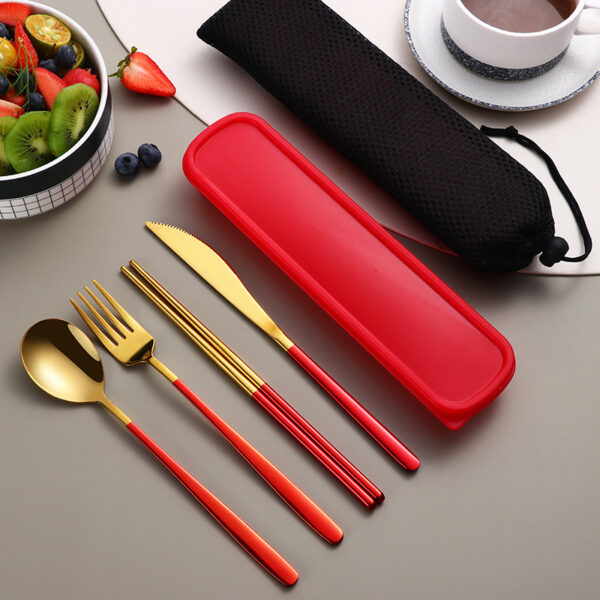 bdec1036-ffbc-47e7-bbd1-be769c23ba4e.jpg 304 Dinnerware Set Flatware Kitchen Accessories Camping Travel Sets Gold Knife Fork Spoon Portable Cutlery Sets With Case