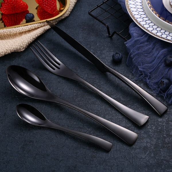 4PCS Set Black Stainless Steel Cutlery Korean Dinnerware Set Gifts Mirror Polishing Silverware Sets Scoop Knife and Fork Sets